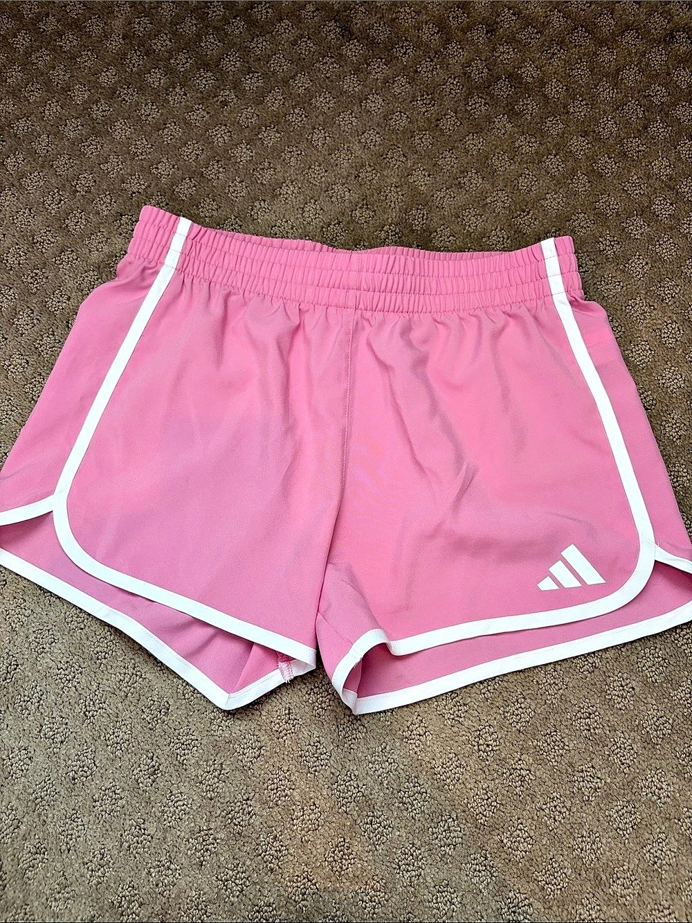 adidas Pacer Kids 3-Stripes Woven Shorts Athletic Shorts Pink & White XL